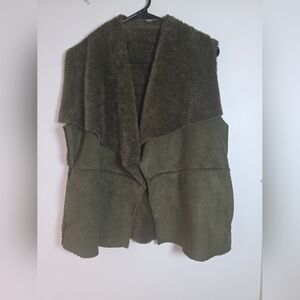 Choies Faux Suede Sherpa Olive Green Women's Vest Shawl Collar Winter Size 12